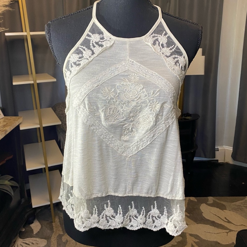 Light crème embroidered halter top